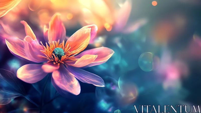 Luminous Flower with Glowing Particles in Dreamlike Bokeh