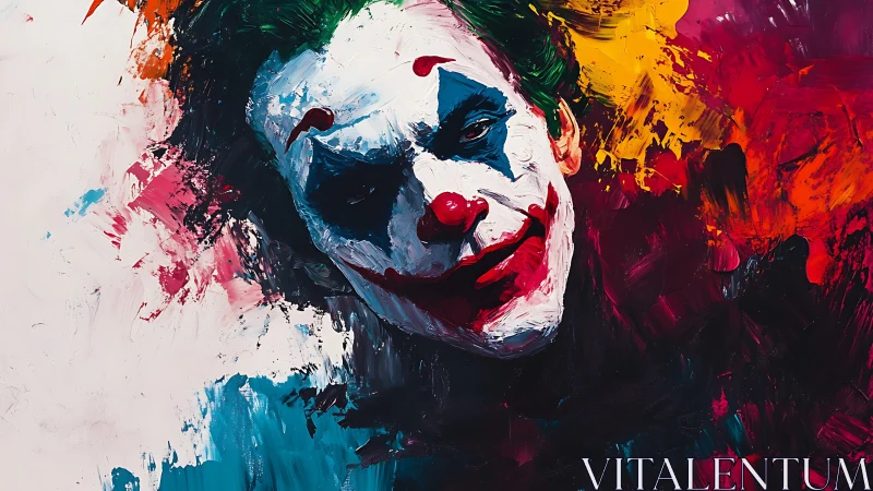 Clown portrait in thick impasto with vivid abstract background.