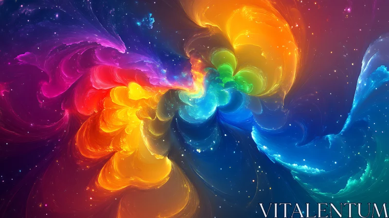 Radiant cosmic nebula swirls through a vivid rainbow vortex