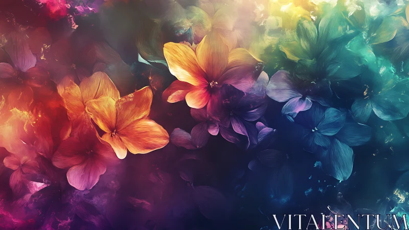 Vibrant digital flowers in layered abstract color field.