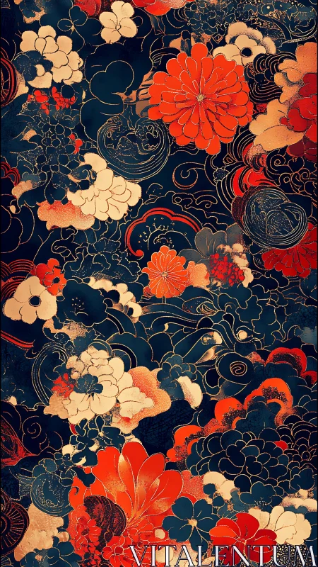 Ornamental Florals Against Indigo: Botanical Richness.