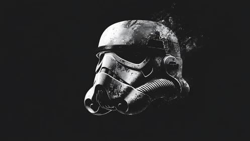 Monochrome sci-fi helmet rendered with distressed digital texture