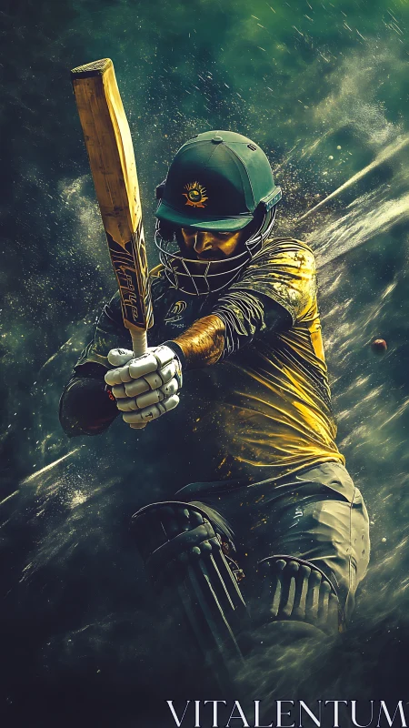 Cricket batter in motion capturing electric game energy.