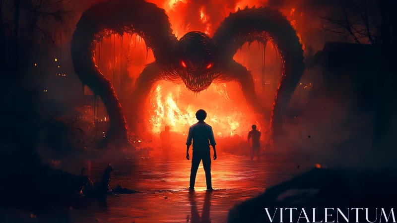 Midnight wanderer confronts a molten, many-limbed nightmare