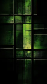 Green luminous grid overlays dark rectangular abstract field