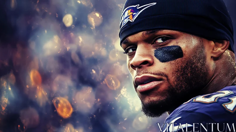 American football player portrait with defocused bokeh field.