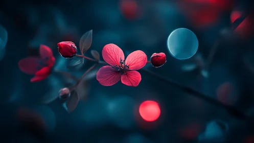 Glowing Pink Blossoms Dancing in Deep Teal Magic.