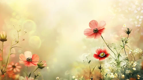 Serene wildflowers dancing in soft golden light and warmth