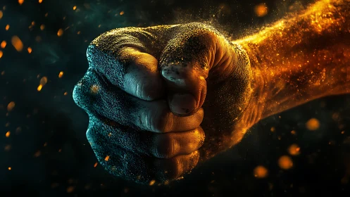 Luminescent Fist with Golden Energy Flux.
