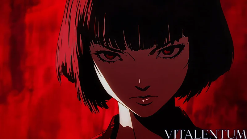 Stylized close-up of short-haired character under red light