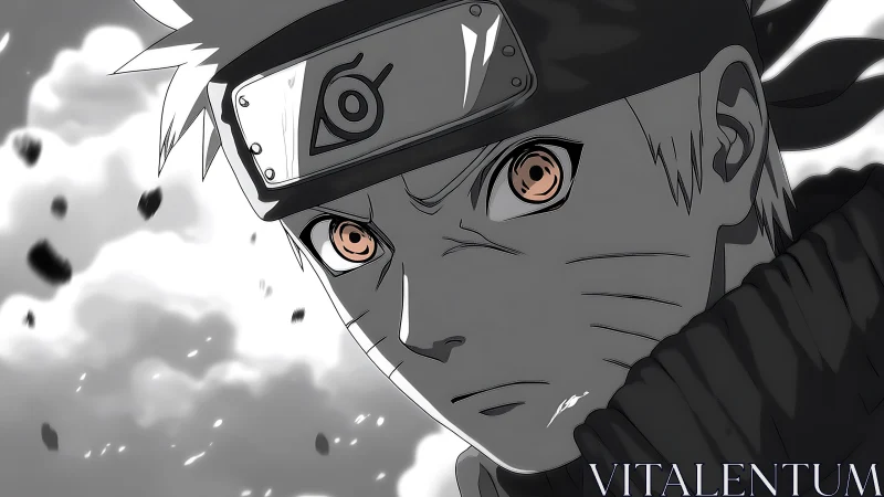 Anime close-up portrait with dynamic grayscale contrast focus.