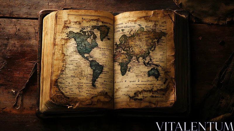 World map quietly unfolds its legends across an ancient book