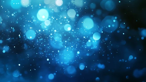 Bokeh particle field in blue atmospheric digital abstraction.
