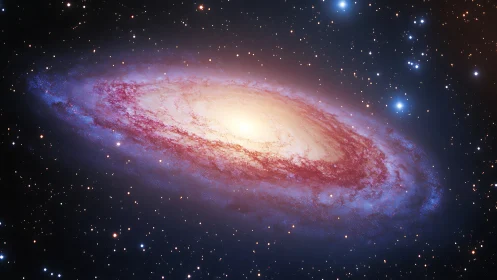 Spiral galaxy glows with luminous core and radiant starfield.