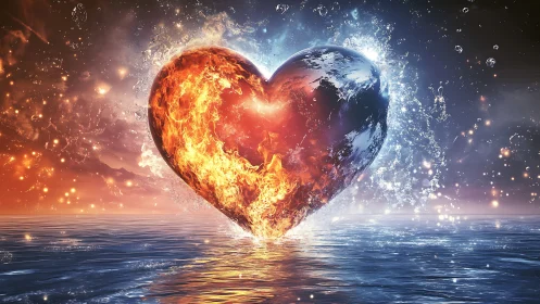 Fire and Ice Heart Collision in Water.