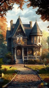 Victorian turreted manor rendered in high-detail digital painting