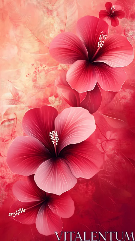 Digital Hibiscus Floral Composition: Gradient Rendered Petals with Luminous Stamen Detail