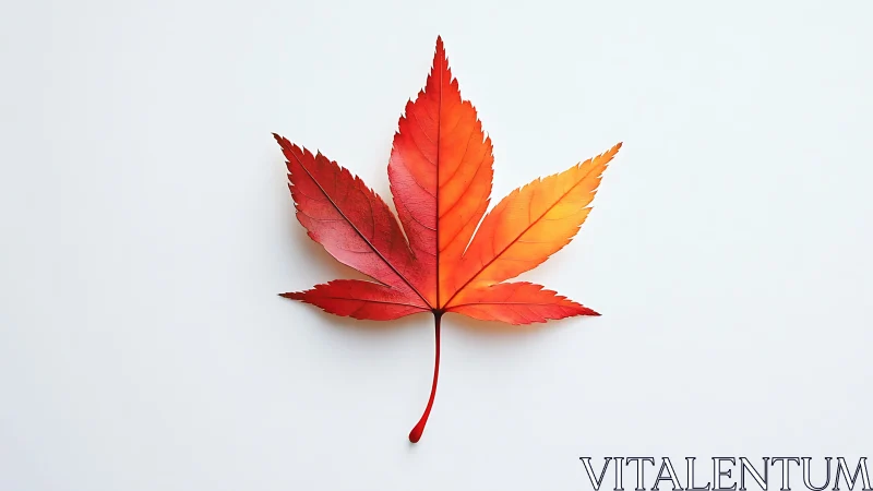 Red and orange maple leaf on plain white background.
