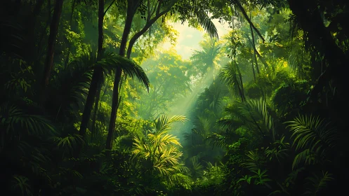 Sunlit Jungle Sanctuary: Nature's Cathedral Glows.