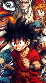 Energetic anime heroes charging into a wild shared adventure.