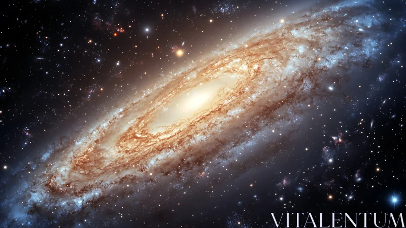 Spiral galaxy portrait with luminous core and dust-lane detailing.