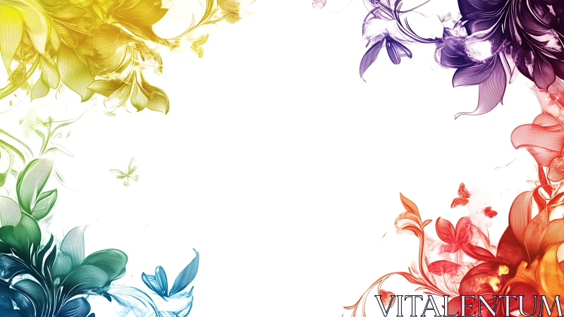 Radial gradient floral vectors form multicolor corner compositions