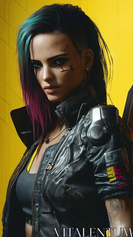 Cybernetic street operative with chromatic undercut portrait.