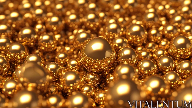 Golden metallic spheres forming dense reflective surface.