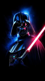 Dramatic sci fi villain glows in neon light and shadow.