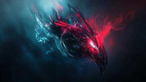 Fierce cosmic phoenix spirit blazes through swirling starlight