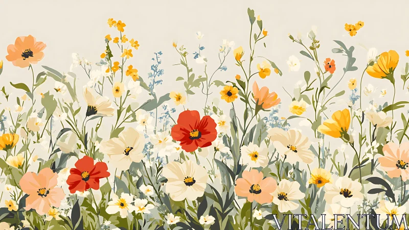 A Cheerful Garden Symphony: Wildflowers Dancing in Warm Summer Light