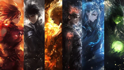 Elemental warriors ignite a storm of cosmic anime power.