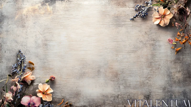 Dried Flowers on Weathered Wood Surface.