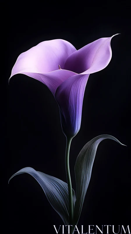 Purple Calla Lily Against Dark Background.