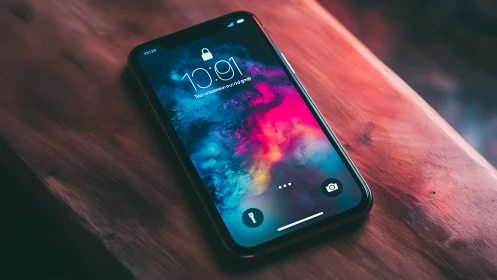 Vibrant iOS Lock Screen Displayed on Modern Smartphone.