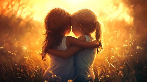 Sisters in Golden Light: A Warm Embrace.