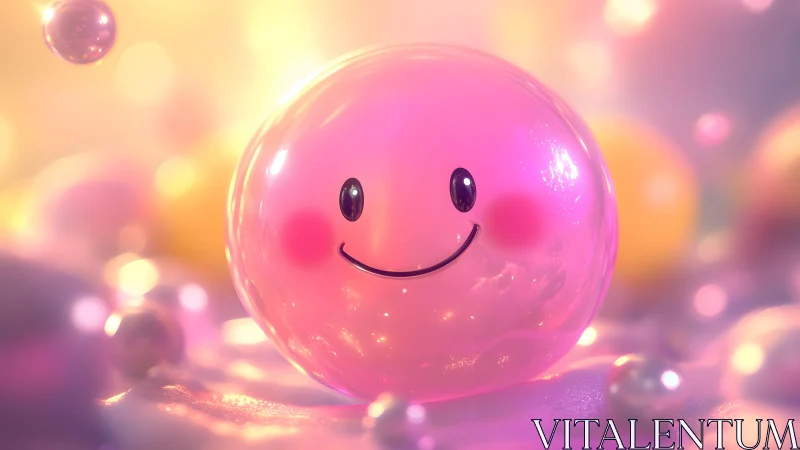 Cute Pink Smiling Blob in Soft Pastel Fantasy Style Illustration.