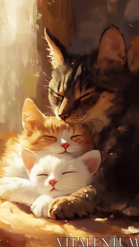 Three Cats Bathed in Golden Sunlight.