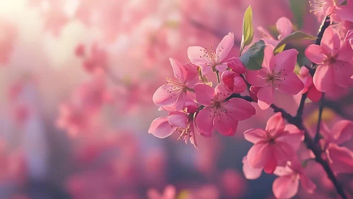 Pink Cherry Blossoms in Soft Focus Light.