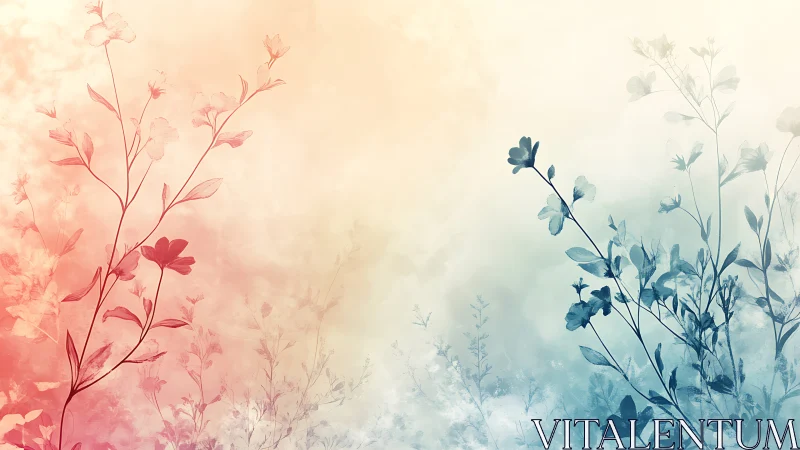 Floral silhouettes divide warm and cool gradient background