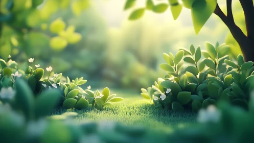 Sunlit Garden Path Through Verdant Foliage.