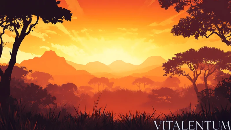 Golden savanna sunrise bathing quiet hills in warm light.