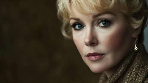 Elegant woman’s intense gaze conveys quiet inner strength