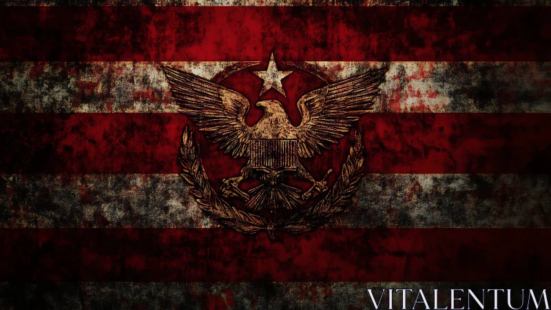 War-torn eagle crest blazing over grunge red battle stripes.