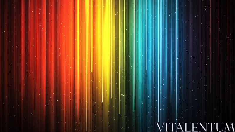 Vibrant vertical light beams in rainbow colors, digital abstract art.