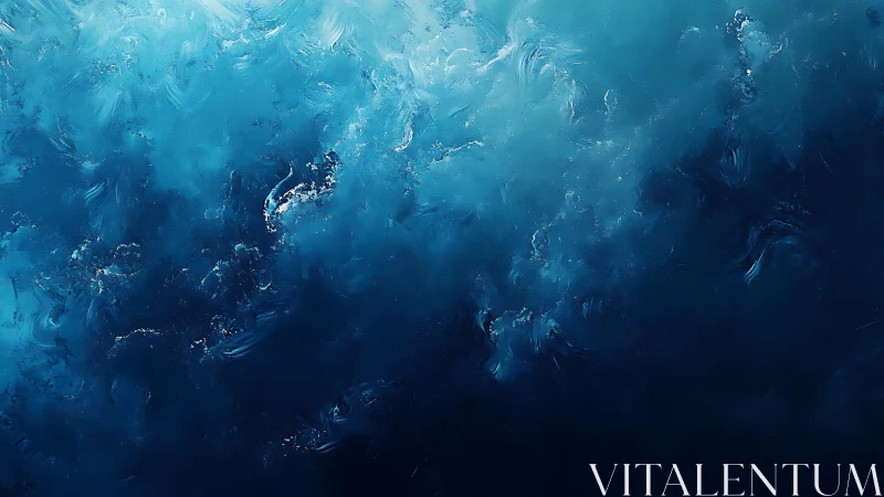 Abstract blue ocean depths digital painting with swirling textures.