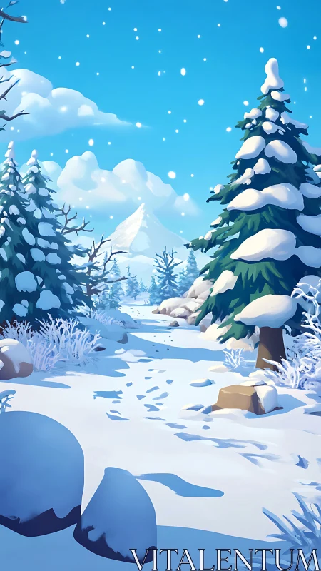 Winter Forest Landscape with Snow-Laden Evergreens.