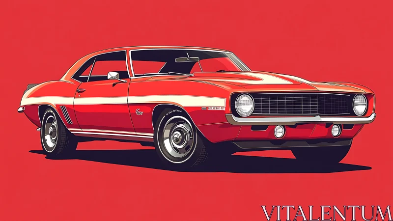 Digital muscle car illustration with bold minimalist framing.