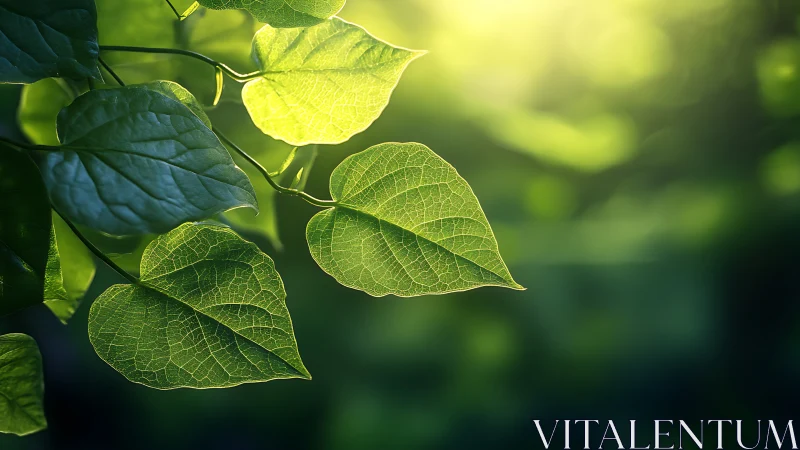 Backlit heart-shaped foliage with luminous leaf venation