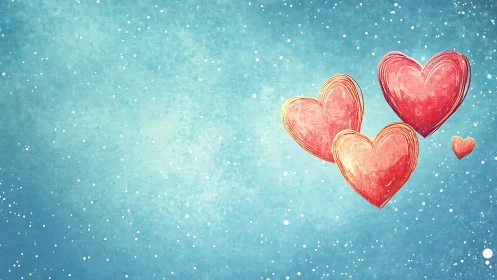 Ethereal Hearts on Turquoise: Digital Romance Composition.